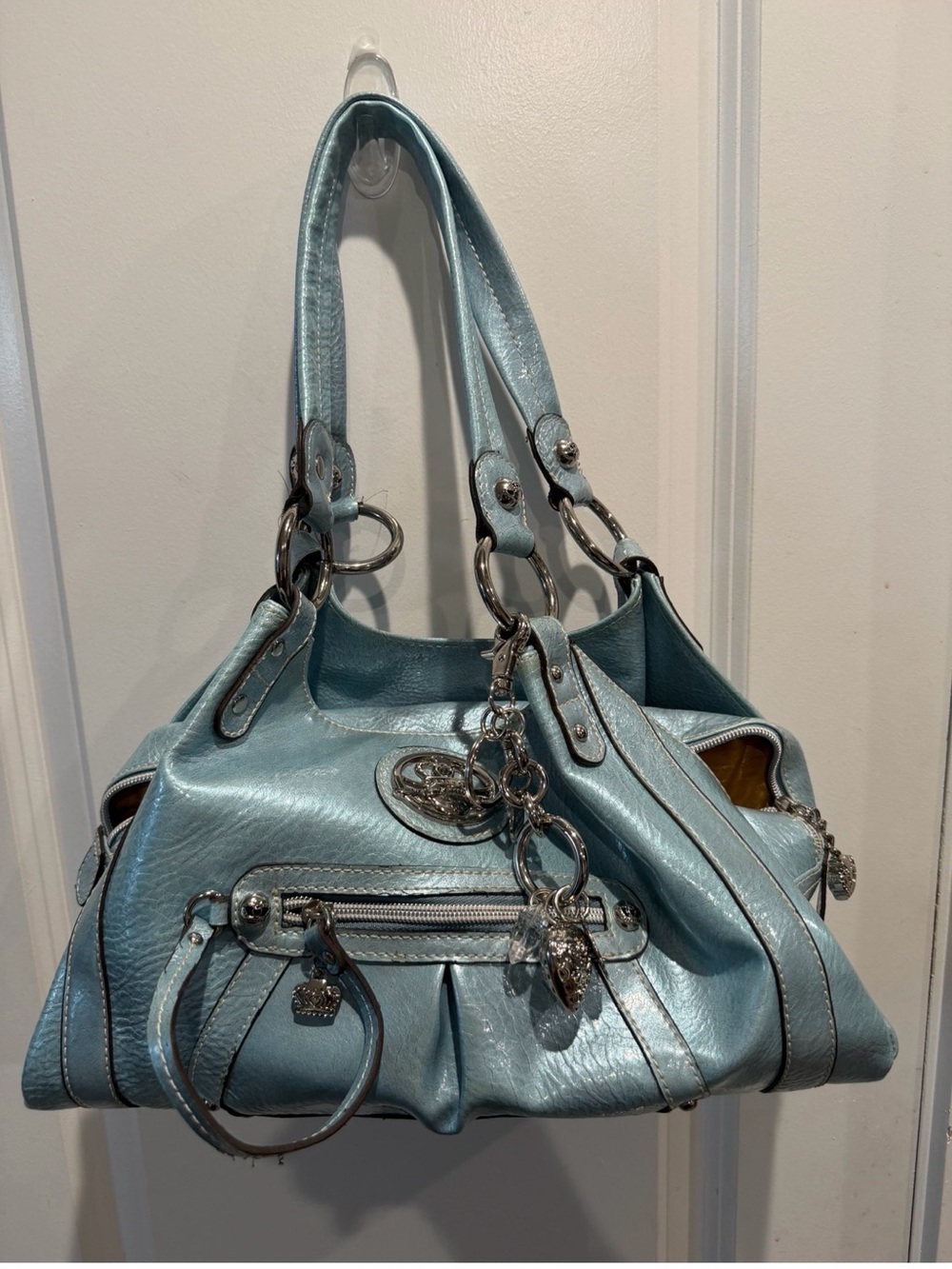 Kathy Van Zeeland Metallic Blue Shoulder Bag with Charms